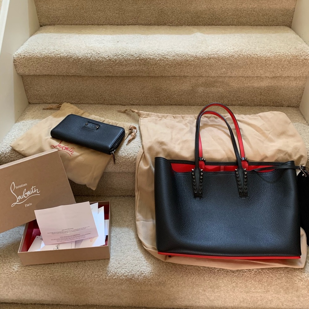Christian Louboutin Black & Red Leather Tote Bag w/matching wallet
